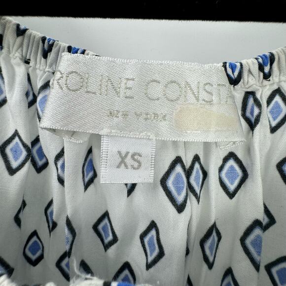 Caroline Consta Bardot Mini Flounce Dress Cap Sleeve Printed White Size XS - Picture 13 of 13